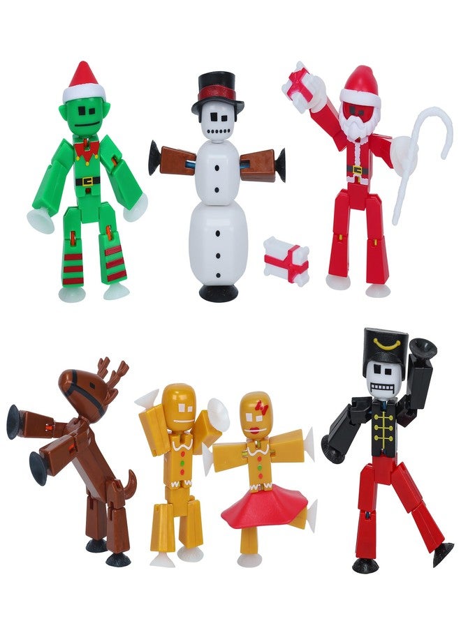 Zing StikBot Christmas Crew Pack - Includes 7 StikBots and 1 Set of Accessories, New Christmas Themed Stop Motion Animation Toy Set - Image 1